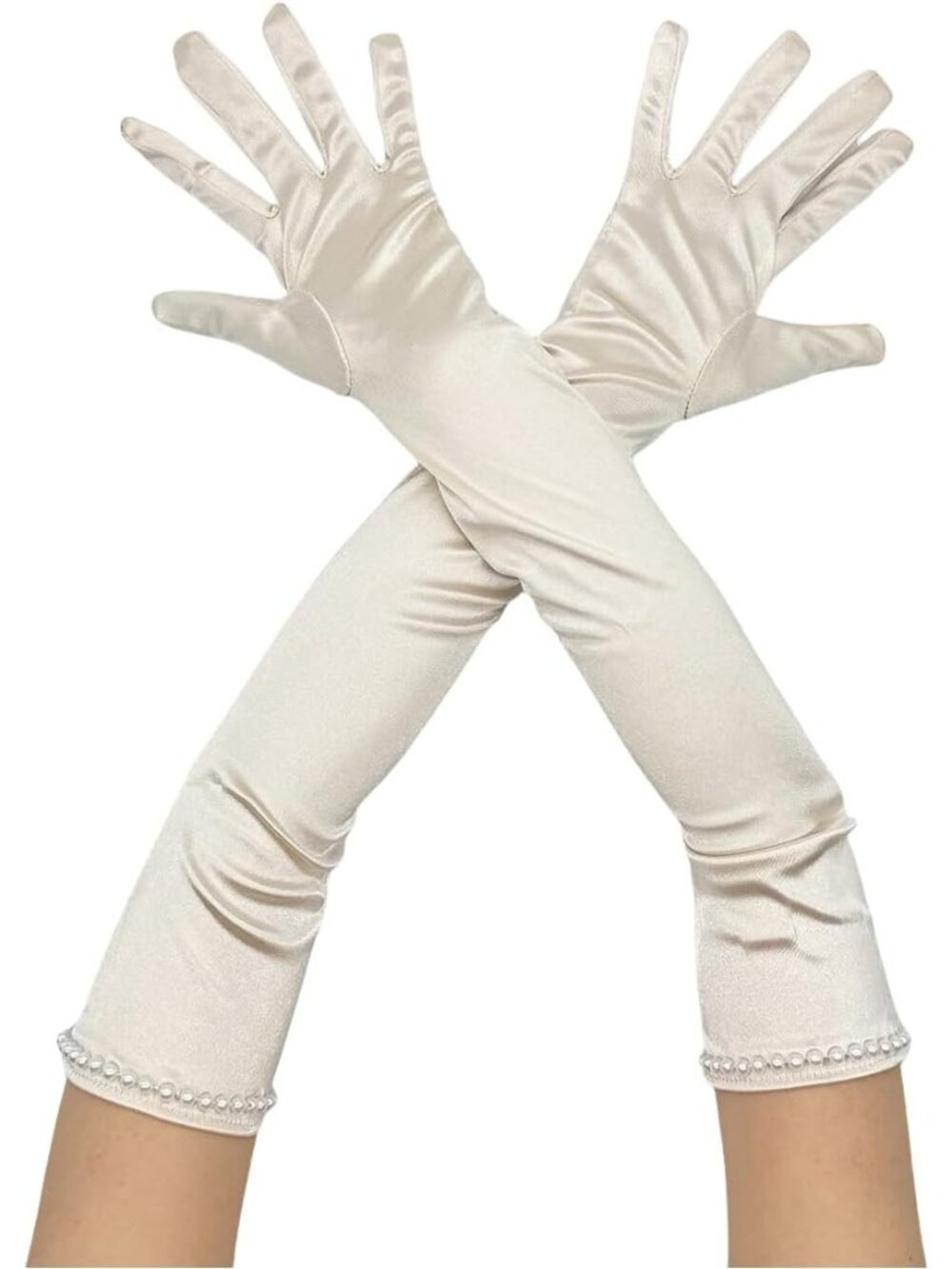 Women's Champagne 1920s Elbow Length Stretchy Satin Long Opera Gloves